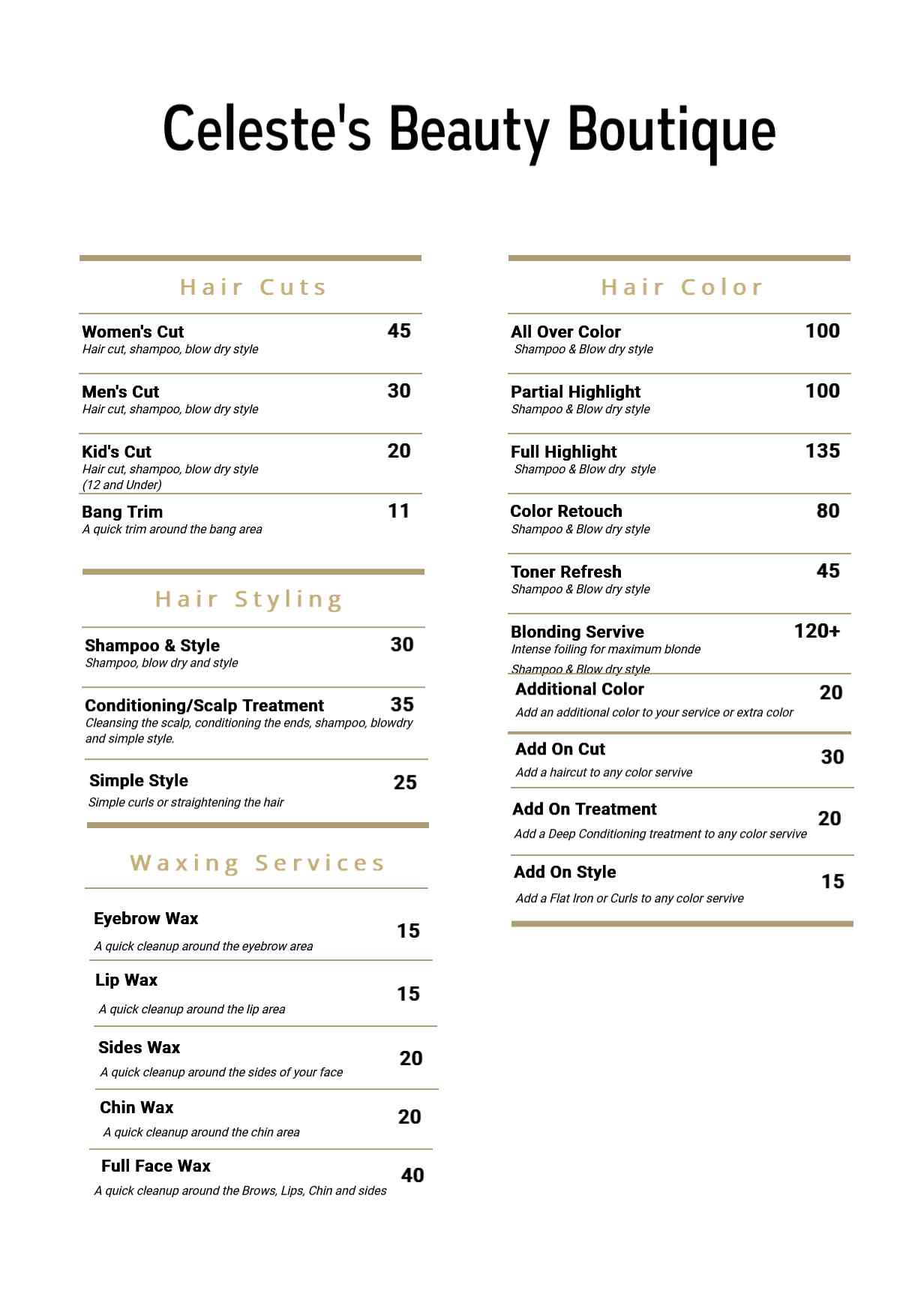 Menu page